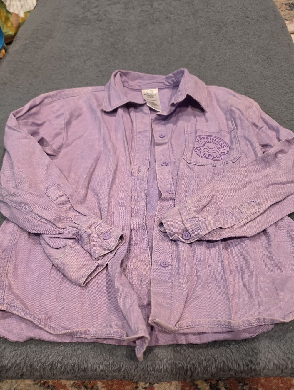 Hello Kitty Purple Light Weight Denim Button Down Girls Medium